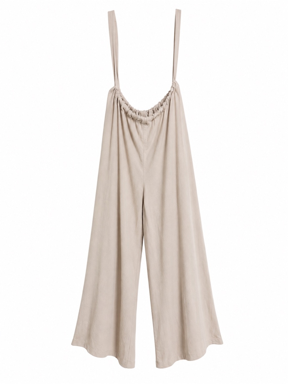 Zenana Beige Wide Leg Suspender Jumpsuit Small NWOT Tie Back Boho